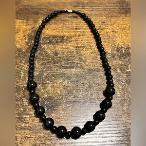 Elegant Onyx Black Beaded Necklace